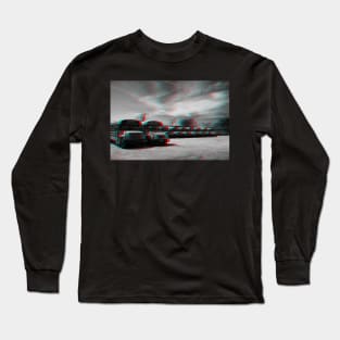 Anaglyph image of School buses waiting in a parking lot in Brooklyn, New York City Long Sleeve T-Shirt